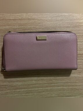 kate spade Pink Saffiano Zip-Around Wallet with Gold Hardware